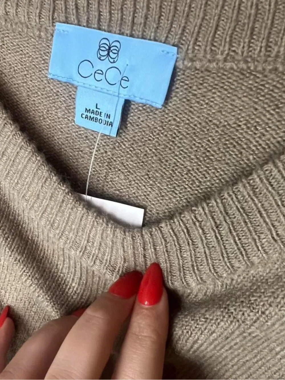 Cece Striped Khaki Sweater lightweight NWT MSRP $79 size large crewneck